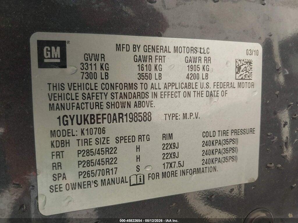 1GYUKBEF0AR198588 2010 CADILLAC ESCALADE photo no. 9