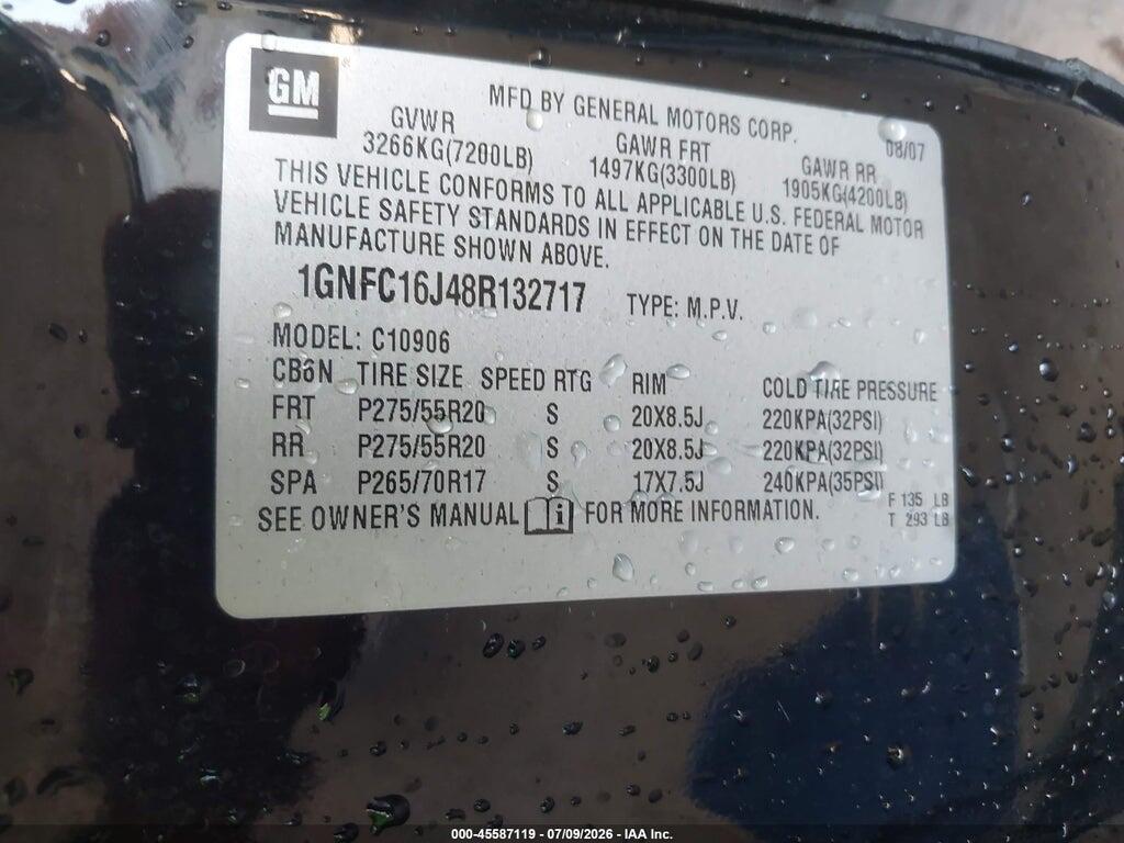 1GNFC16J48R132717 2008 CHEVROLET SUBURBAN 1500 photo no. 9