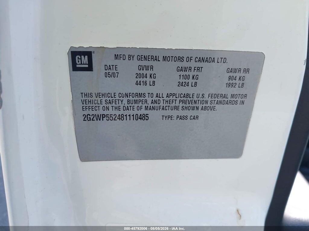 2G2WP552481110485 2008 PONTIAC GRAND PRIX photo no. 9