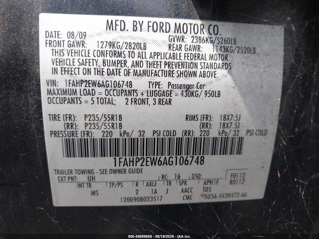 1FAHP2EW6AG106748 2010 FORD TAURUS photo no. 9