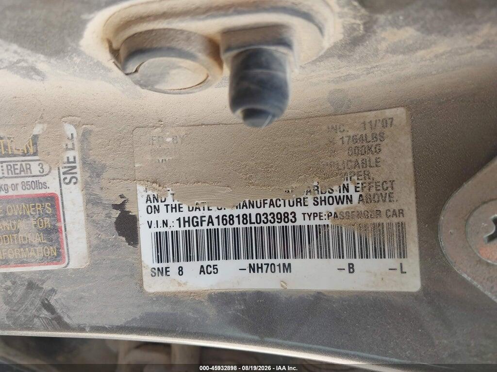 1HGFA16818L033983 2008 HONDA CIVIC photo no. 9