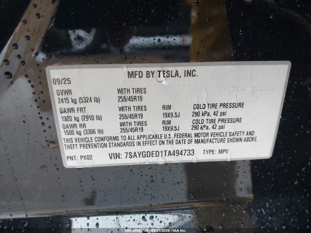 7SAYGDED1TA494733 2026 TESLA MODEL Y photo no. 9