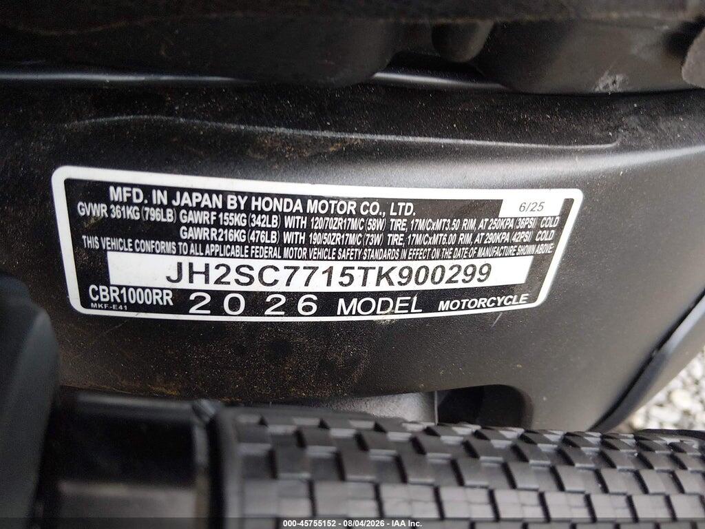 JH2SC7715TK900299 2026 HONDA CBR1000 photo no. 10