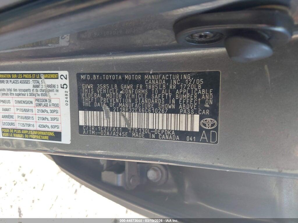2T1BR32EX6C610267 2006 TOYOTA COROLLA photo no. 9