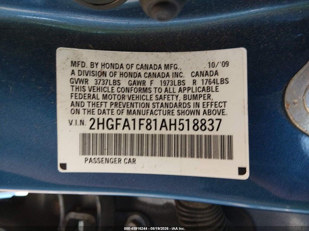 2HGFA1F81AH518837 2010 HONDA CIVIC photo no. 9
