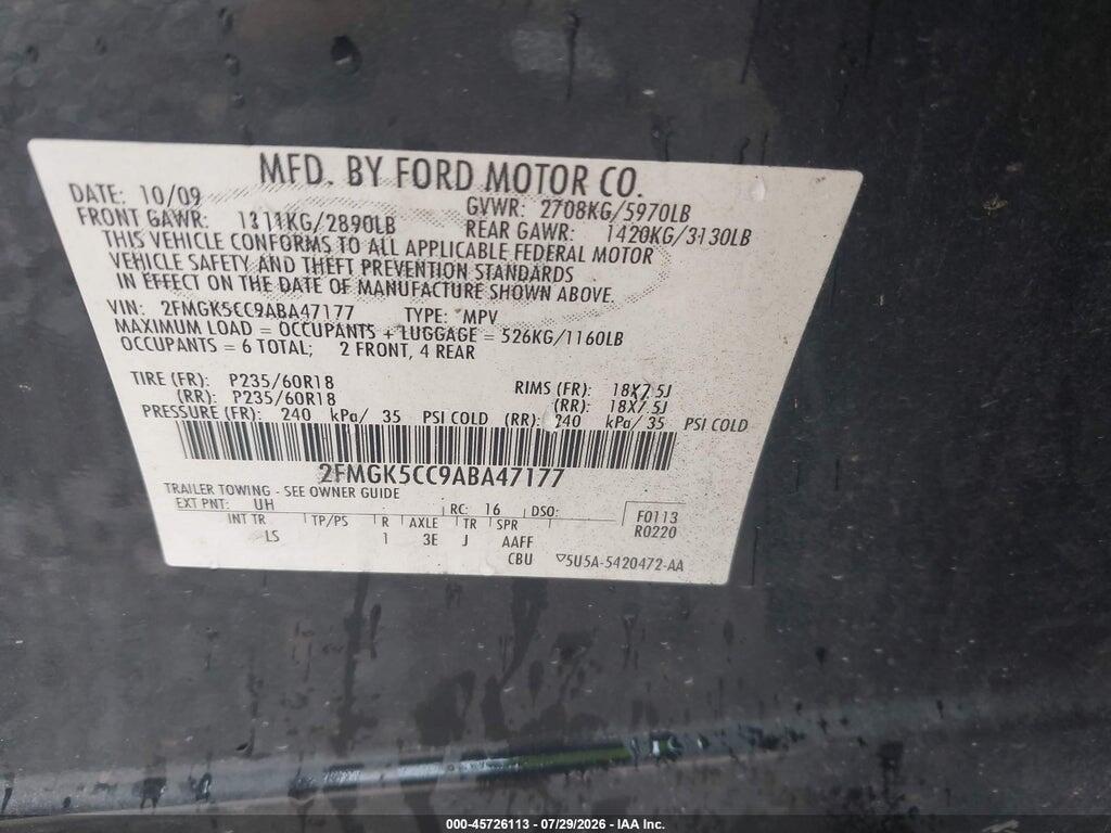 2FMGK5CC9ABA47177 2010 FORD FLEX photo no. 9