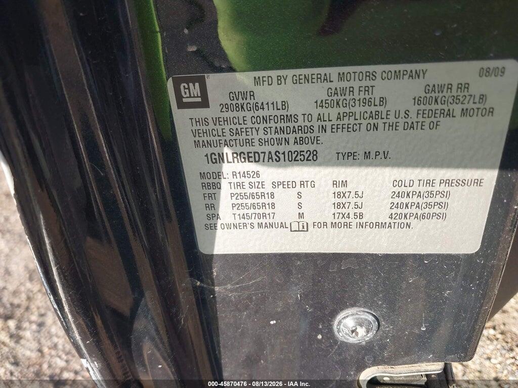 1GNLRGED7AS102528 2010 CHEVROLET TRAVERSE photo no. 9