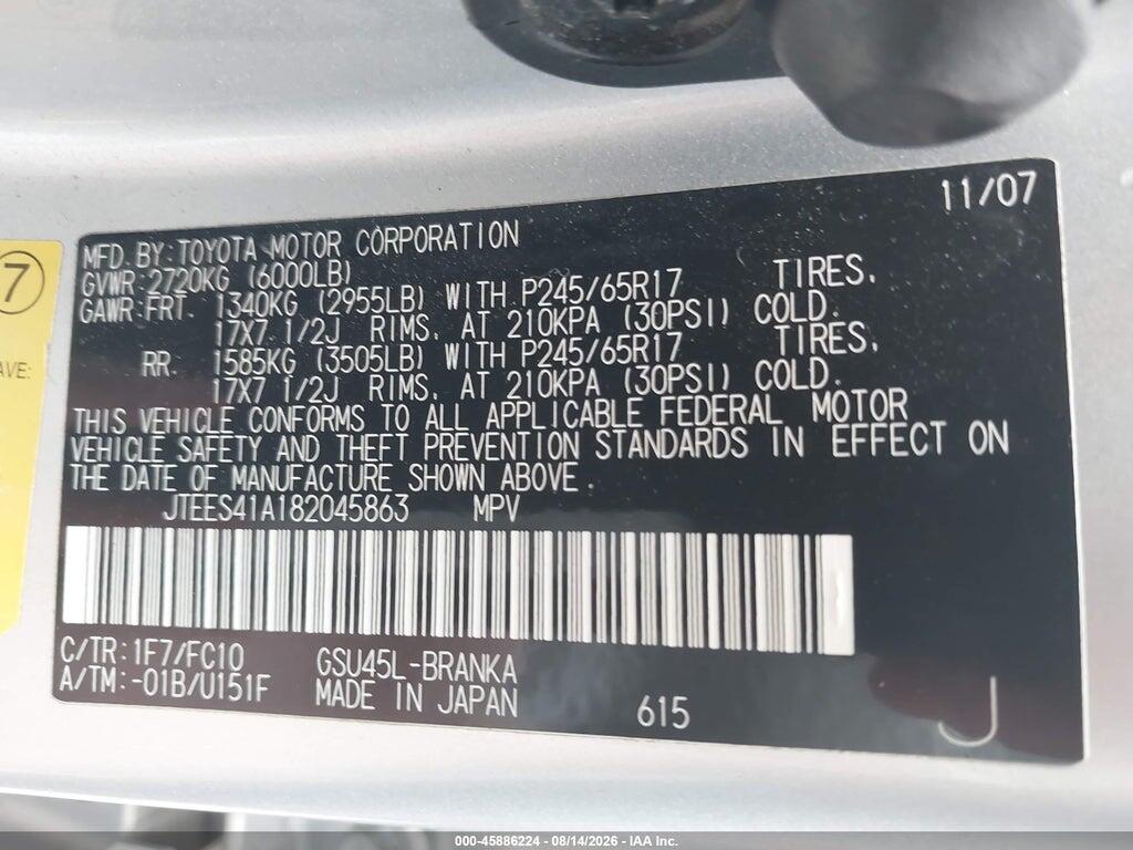 JTEES41A182045863 2008 TOYOTA HIGHLANDER photo no. 9