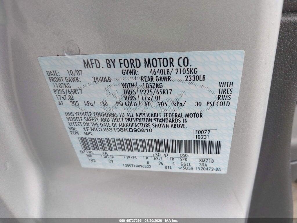 1FMCU93198KB90810 2008 FORD ESCAPE photo no. 9