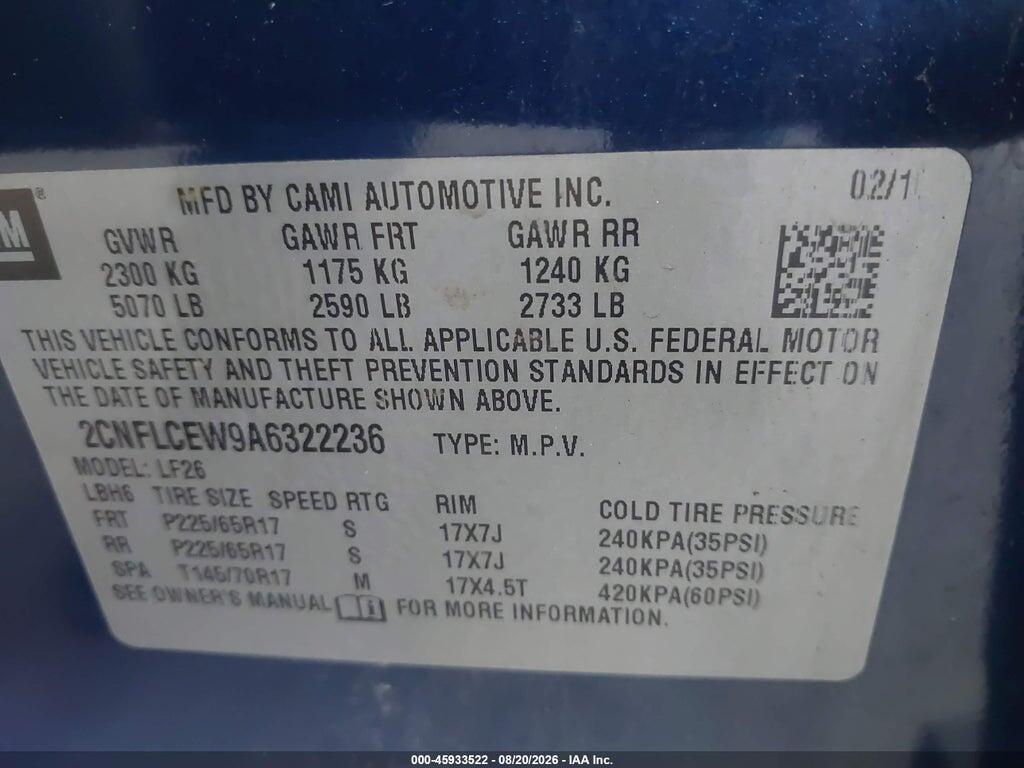 2CNFLCEW9A6322236 2010 CHEVROLET EQUINOX photo no. 9