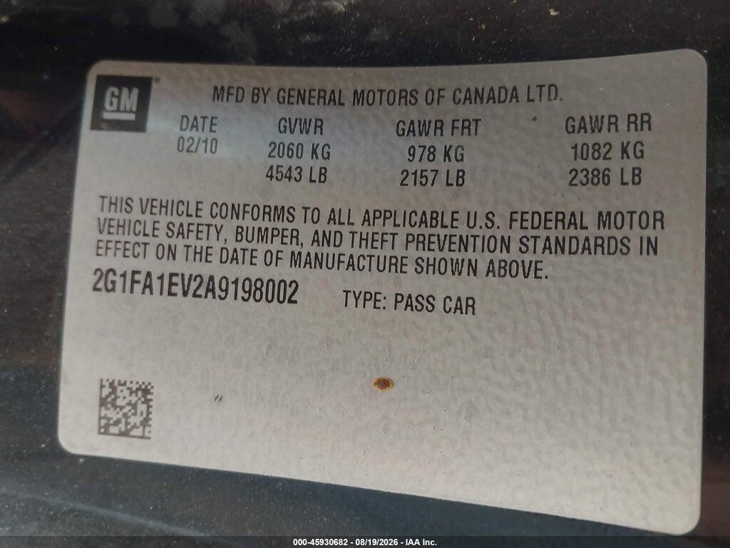 2G1FA1EV2A9198002 2010 CHEVROLET CAMARO photo no. 9