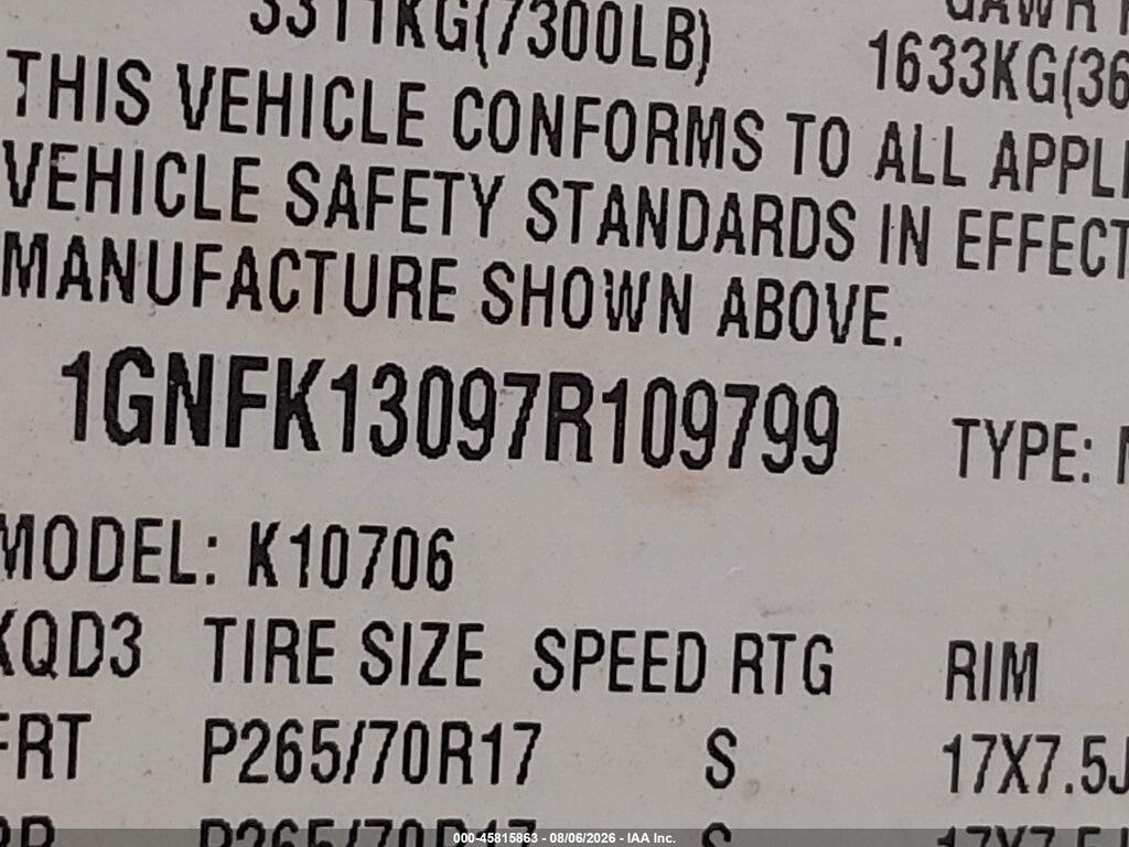 1GNFK13097R109799 2007 CHEVROLET TAHOE photo no. 9