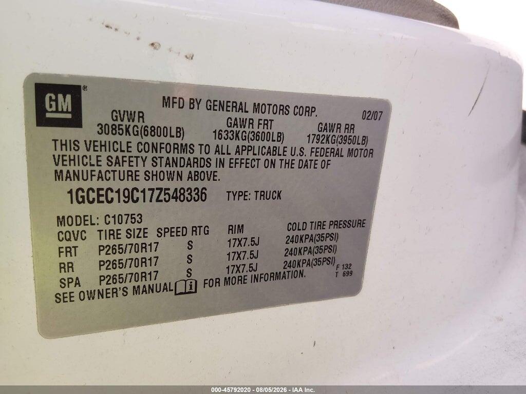 1GCEC19C17Z548336 2007 CHEVROLET SILVERADO 1500 photo no. 9