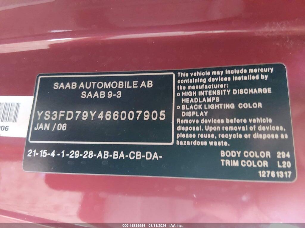 YS3FD79Y466007905 2006 SAAB 9-3 photo no. 9