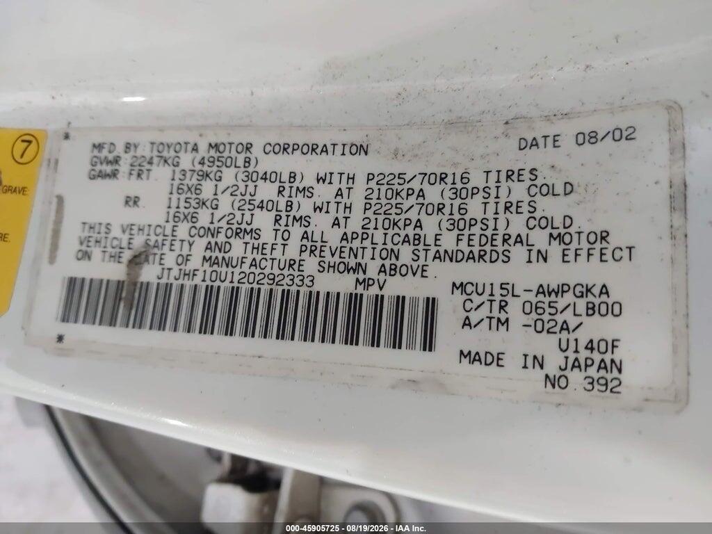 JTJHF10U120292333 2002 LEXUS RX 300 photo no. 9