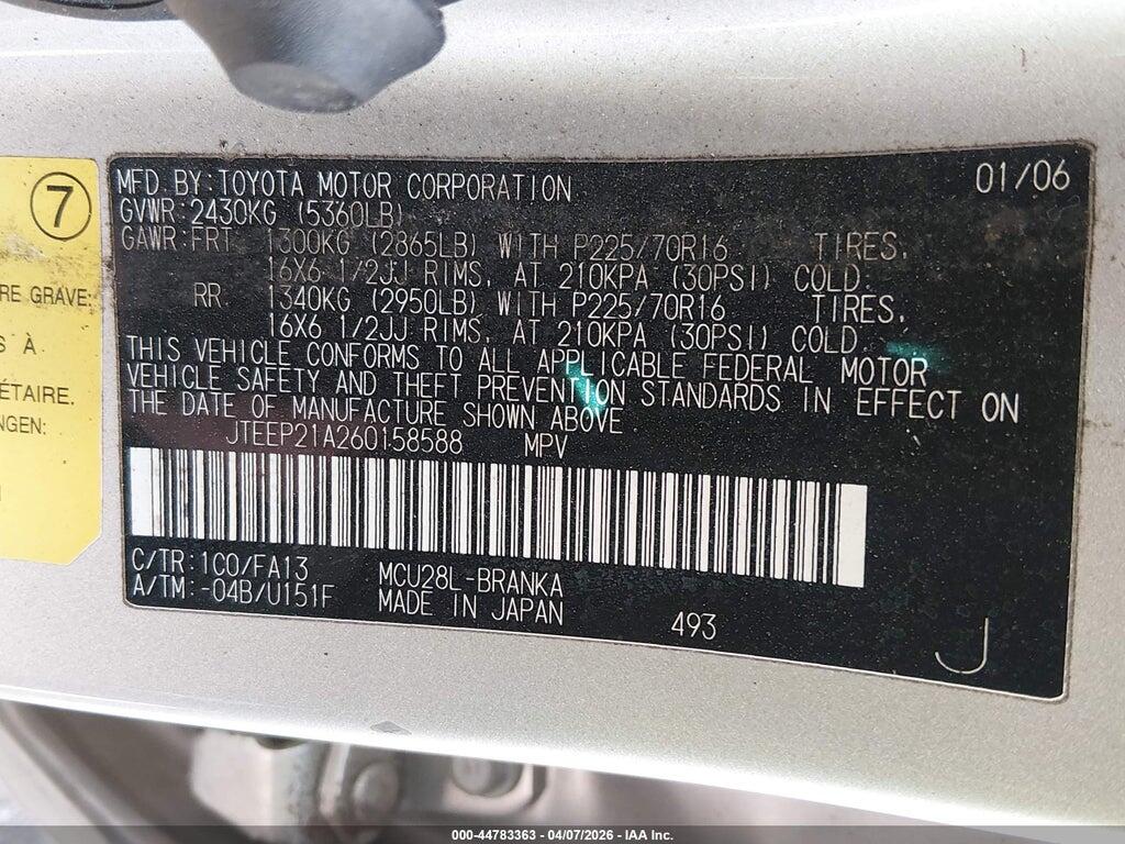 JTEEP21A260158588 2006 TOYOTA HIGHLANDER photo no. 9