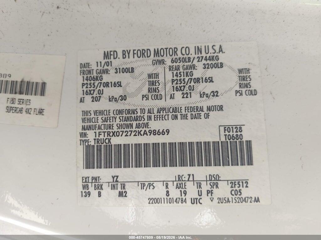 1FTRX07272KA98669 2002 FORD F-150 photo no. 9