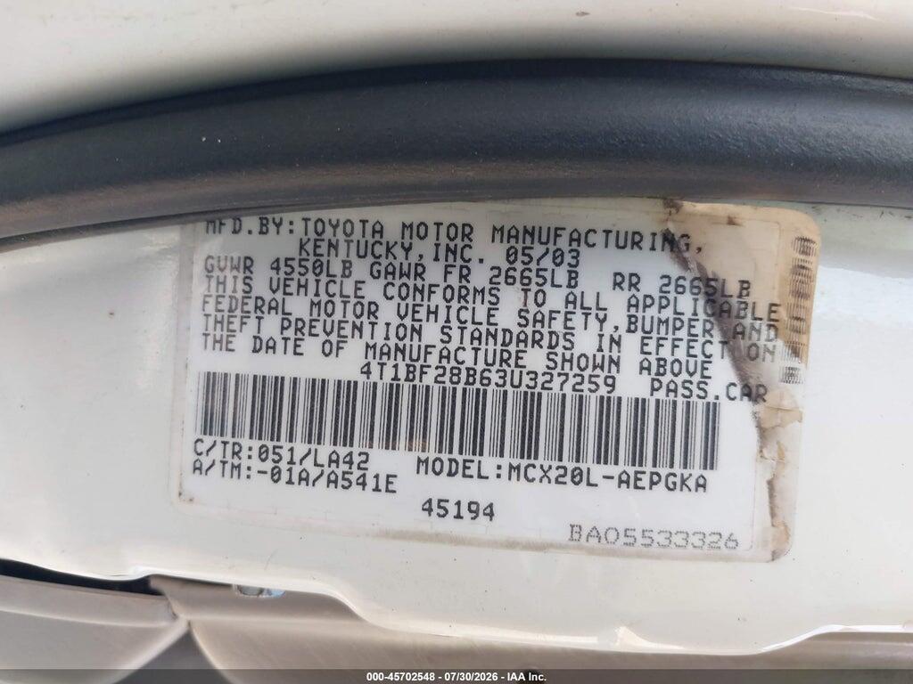 4T1BF28B63U327259 2003 TOYOTA AVALON photo no. 9