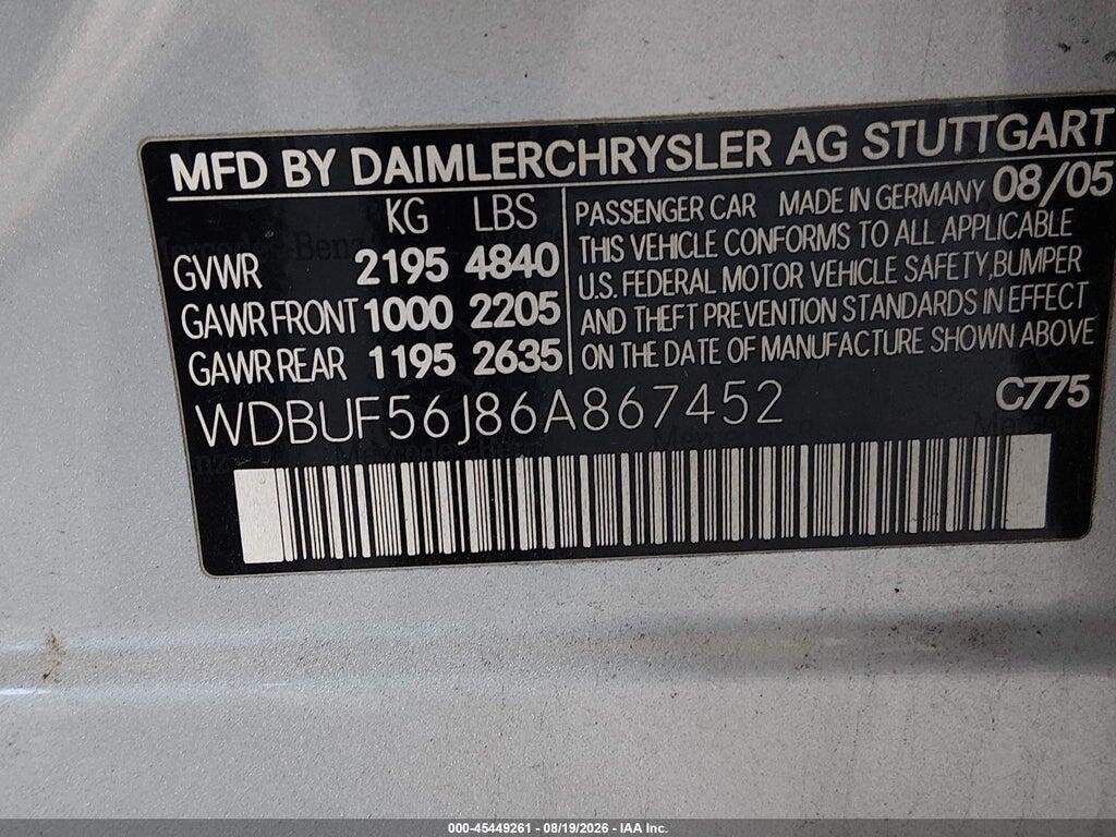 WDBUF56J86A867452 2006 MERCEDES-BENZ E-CLASS photo no. 9