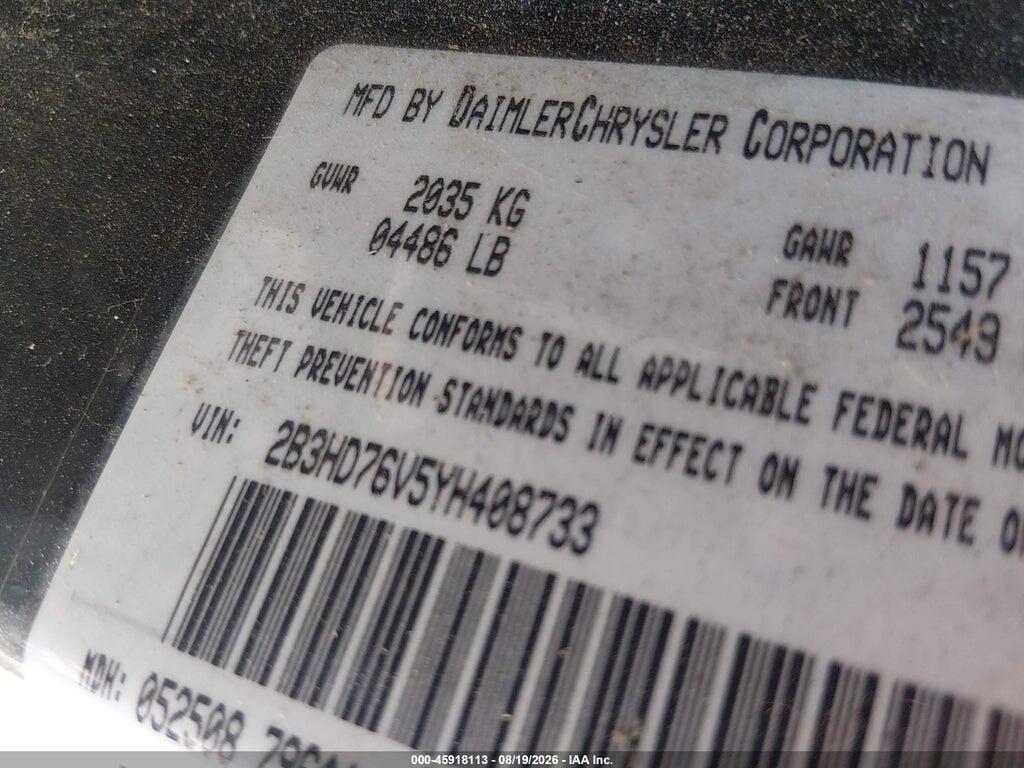 2B3HD76V5YH408733 2000 DODGE INTREPID photo no. 9