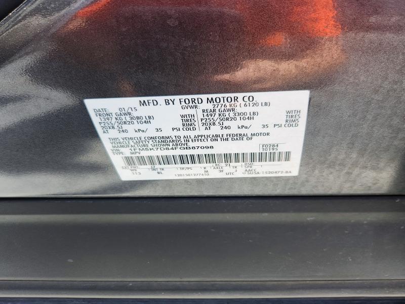 1FM5K7D84FGB87098 2015 FORD EXPLORER photo no. 12