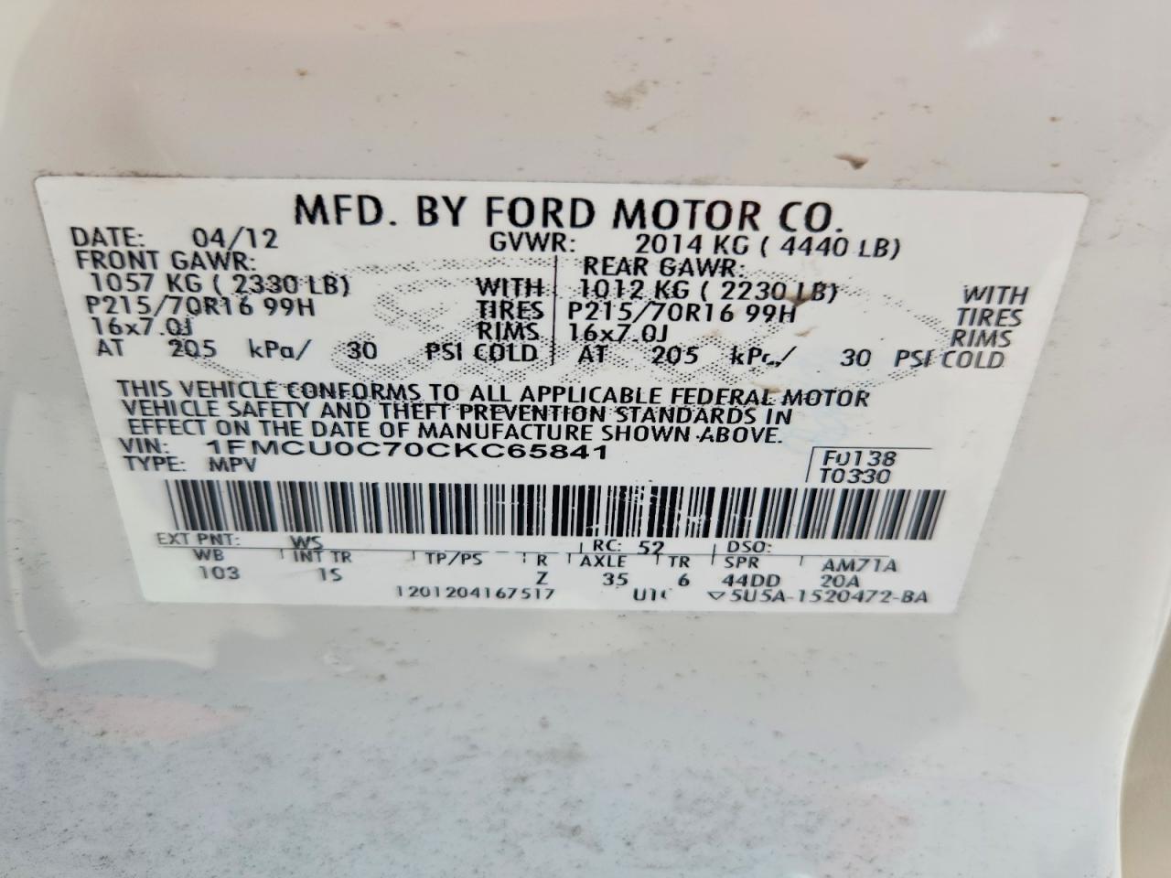 2012 FORD ESCAPE XLS — Фото 13 из 13