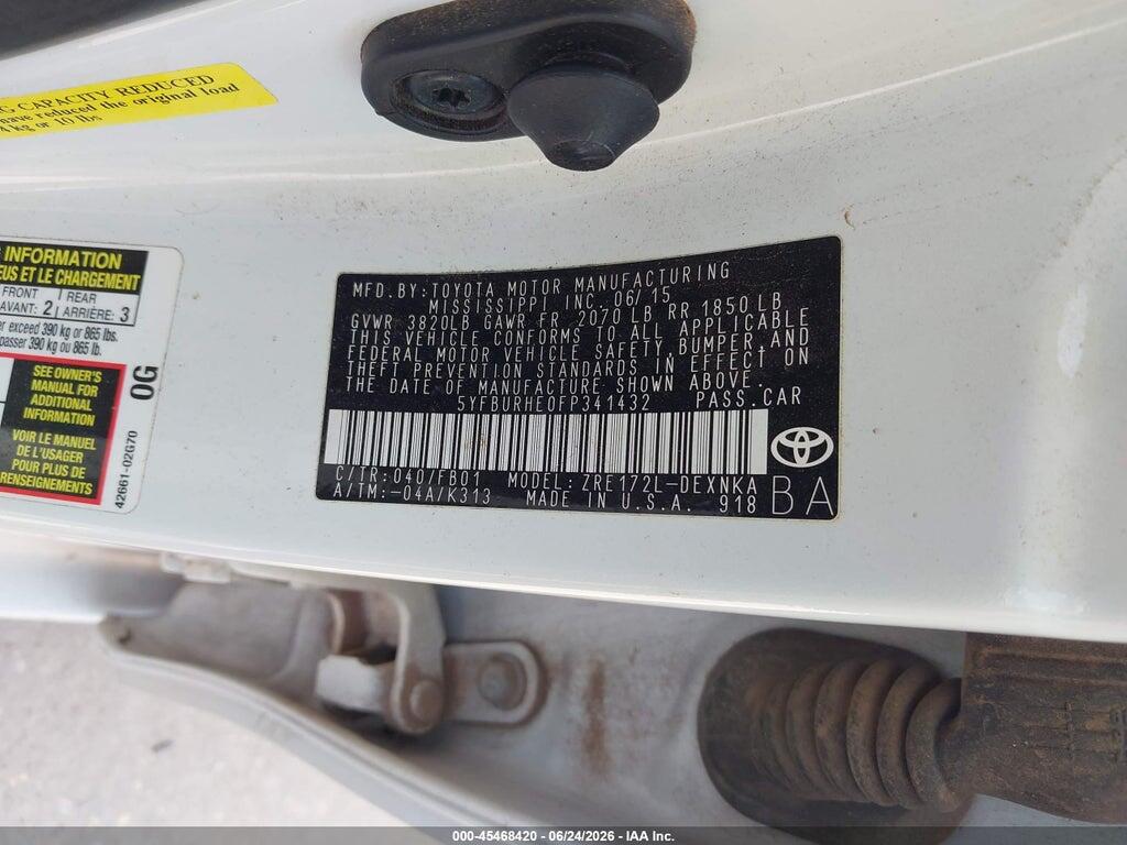 5YFBURHE0FP341432 2015 TOYOTA COROLLA photo no. 9