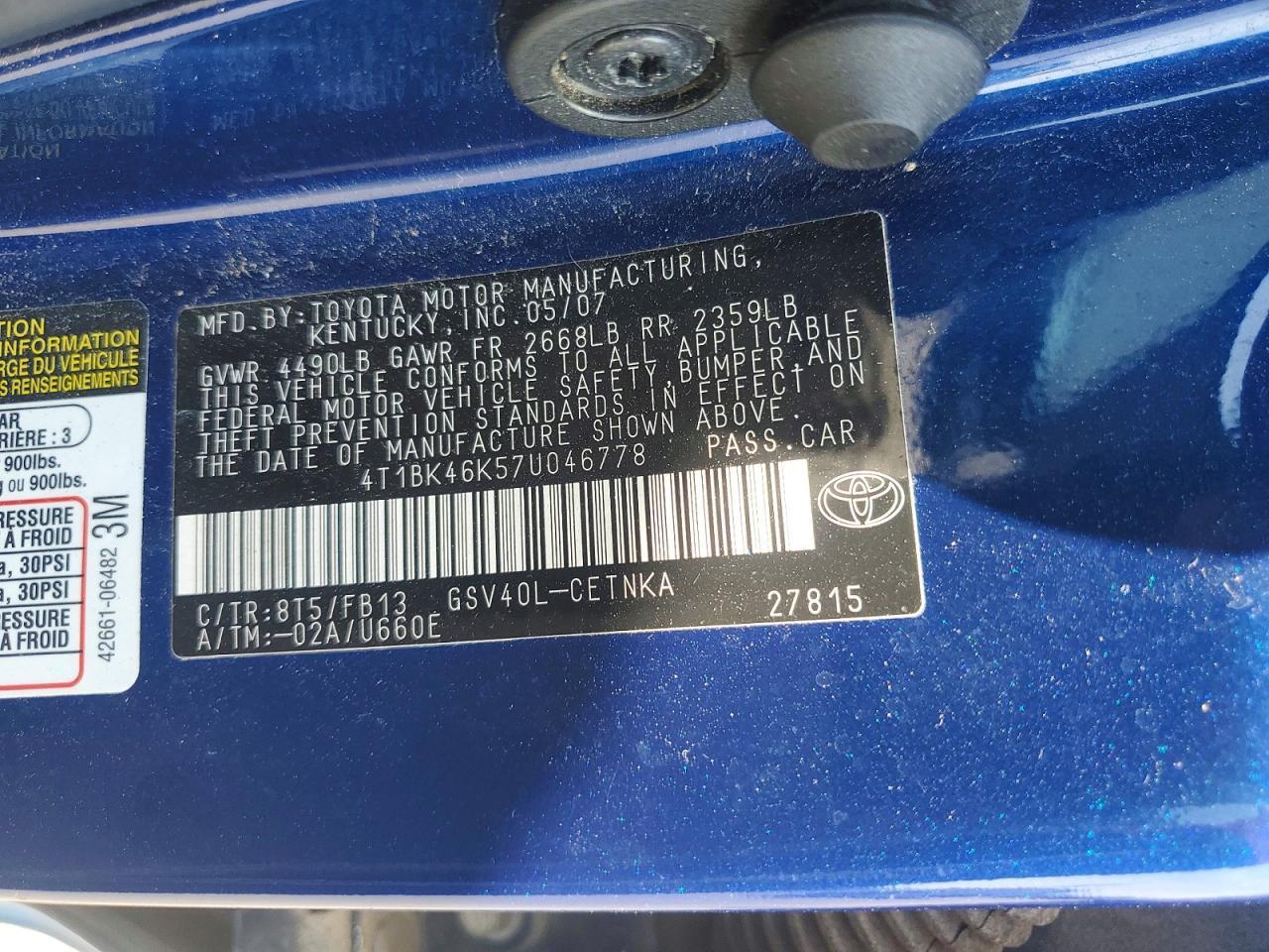 2007 TOYOTA CAMRY LE V6 — Фото 12 из 12