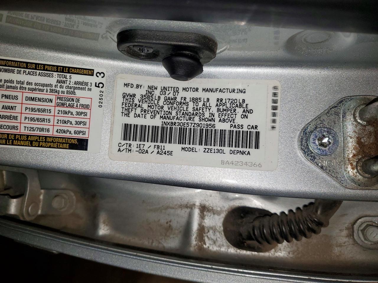 2007 TOYOTA COROLLA LE — Фото 12 из 12