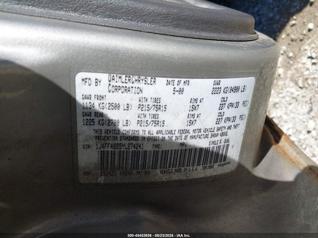 1J4FF48S5YL274241 2000 JEEP CHEROKEE photo no. 9