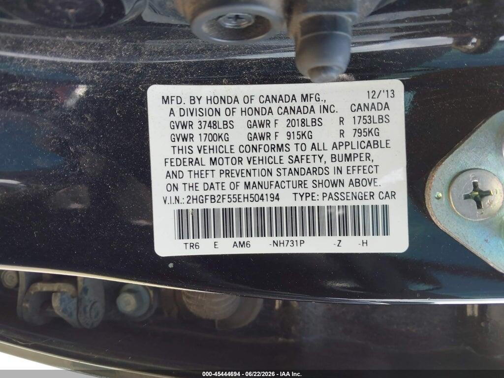 2HGFB2F55EH504194 2014 HONDA CIVIC photo no. 9