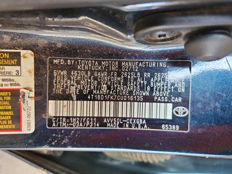2012 TOYOTA CAMRY HYBRID XLE — Фото 12 из 12