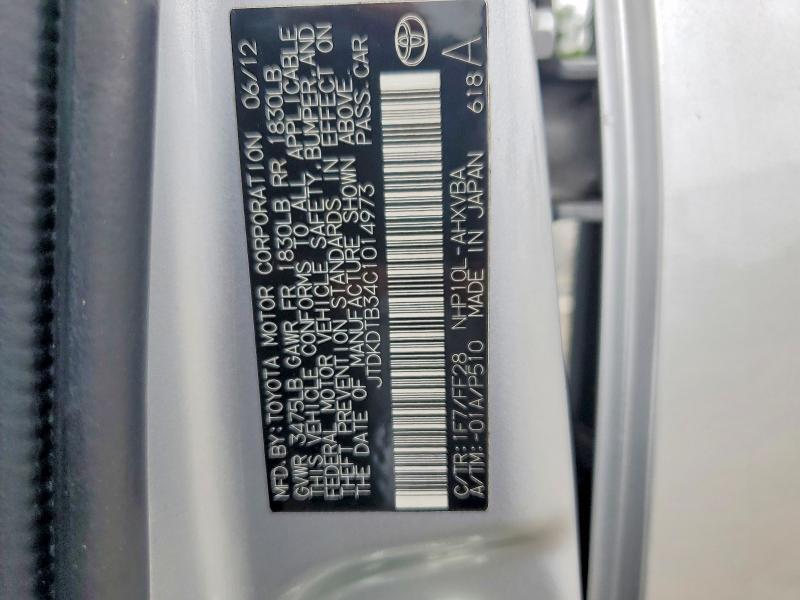 2012 TOYOTA PRIUS C TWO — Фото 12 из 12