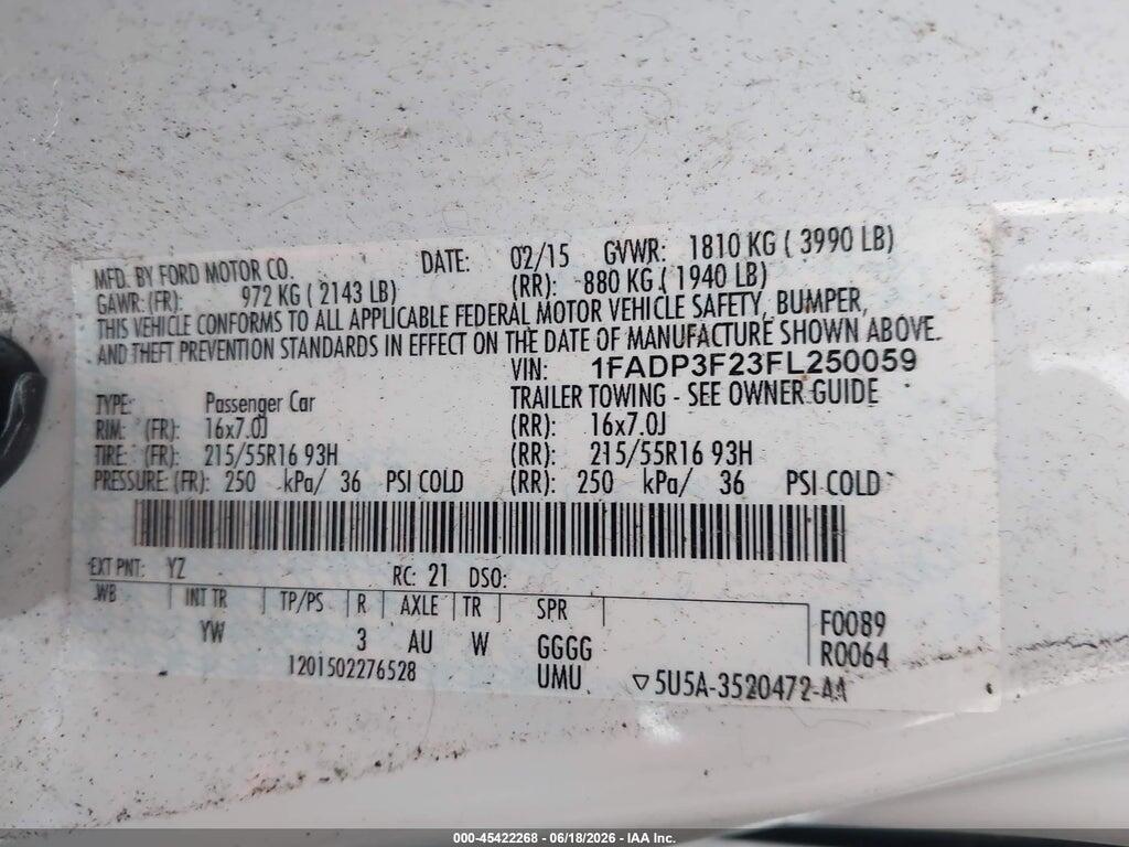 1FADP3F23FL250059 2015 FORD FOCUS photo no. 9