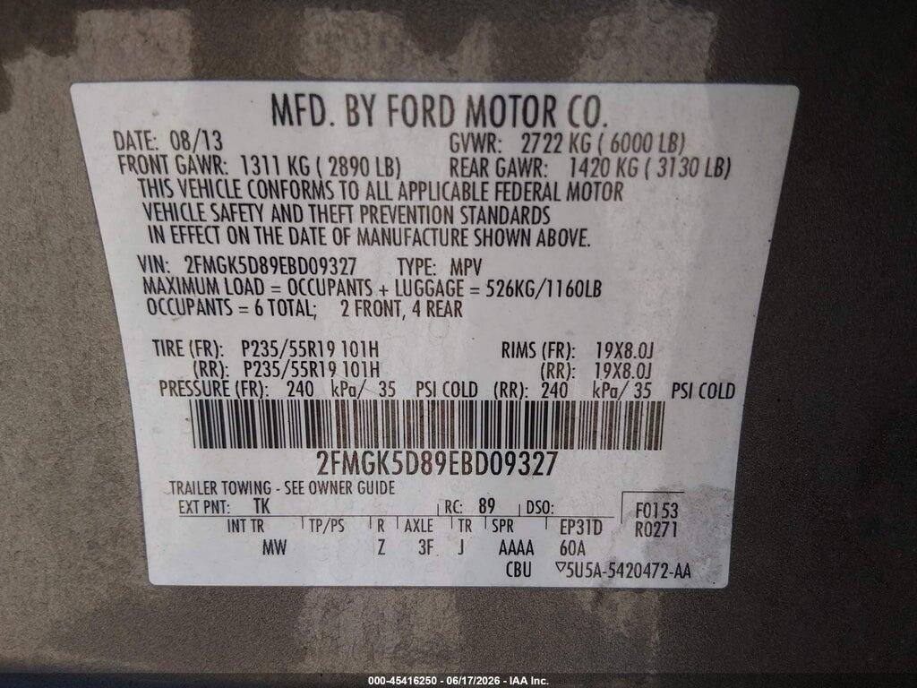 2FMGK5D89EBD09327 2014 FORD FLEX photo no. 9