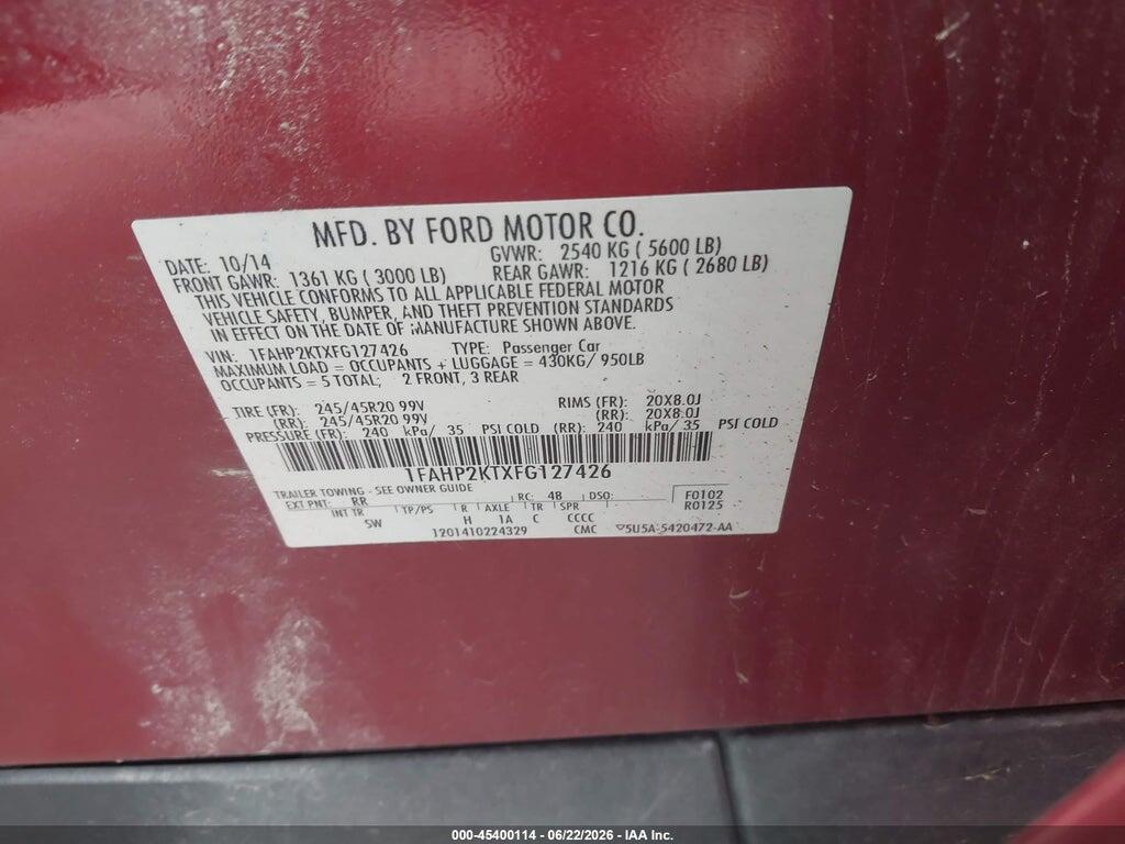 1FAHP2KTXFG127426 2015 FORD TAURUS photo no. 9