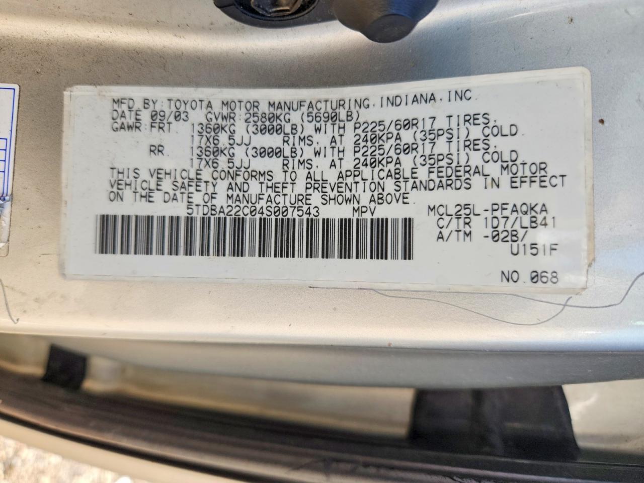 2004 TOYOTA SIENNA XLE LIMITED 7 PASSENGER — Фото 12 из 12