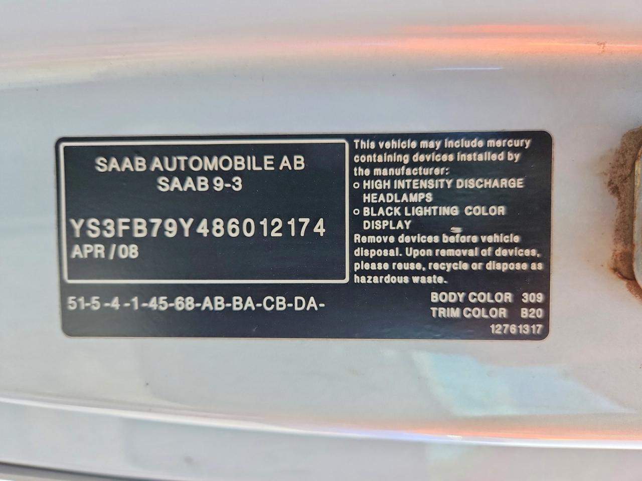 2008 SAAB 9-3 2.0T — Фото 12 из 12