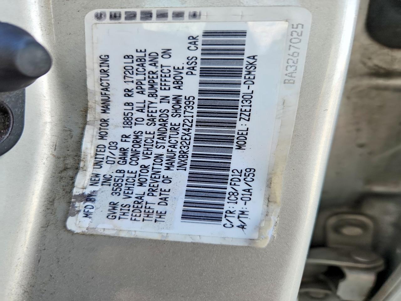 1NXBR32EX4Z217395 2004 TOYOTA COROLLA photo no. 12