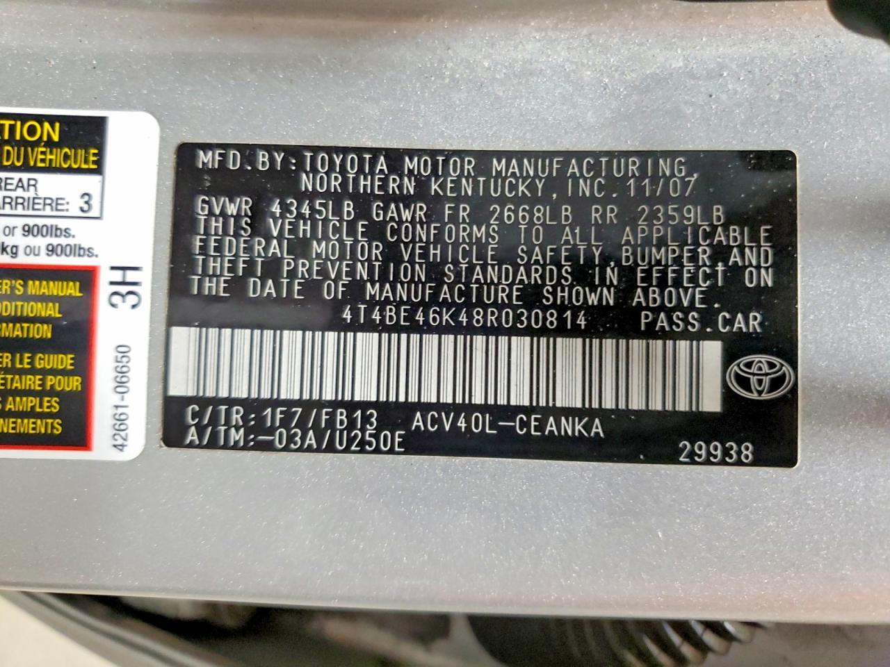 2008 TOYOTA CAMRY LE — Фото 12 из 12