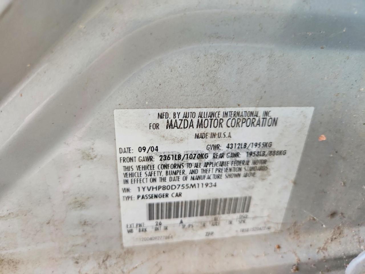2005 MAZDA MAZDA6 S 4D SEDAN — Фото 12 из 12