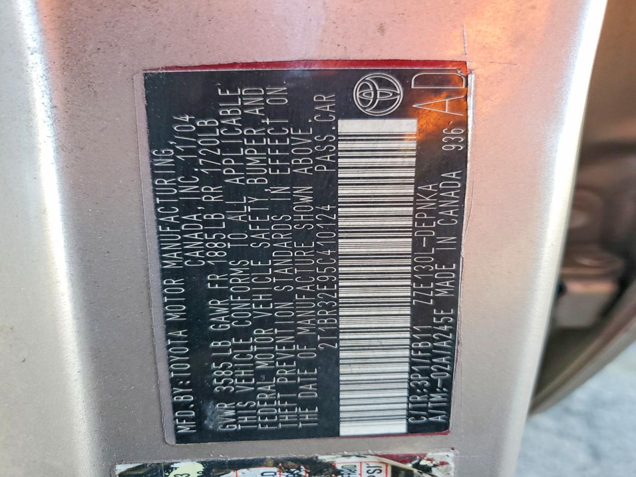 2005 TOYOTA COROLLA LE — Фото 12 из 12