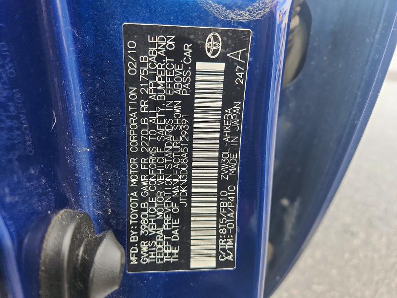JTDKN3DU8A5129391 2010 TOYOTA PRIUS photo no. 12