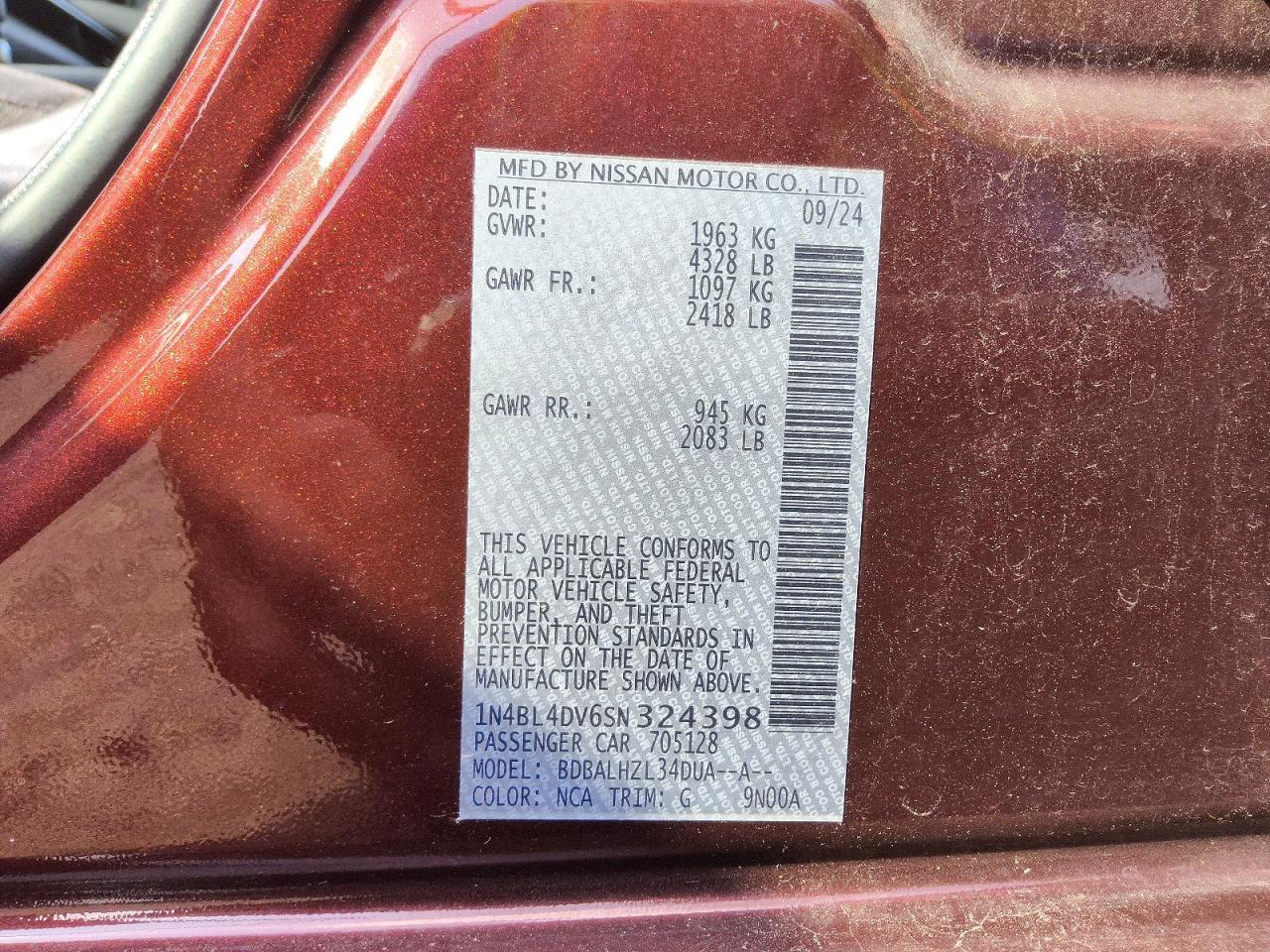 2025 NISSAN ALTIMA SV — Фото 12 из 12