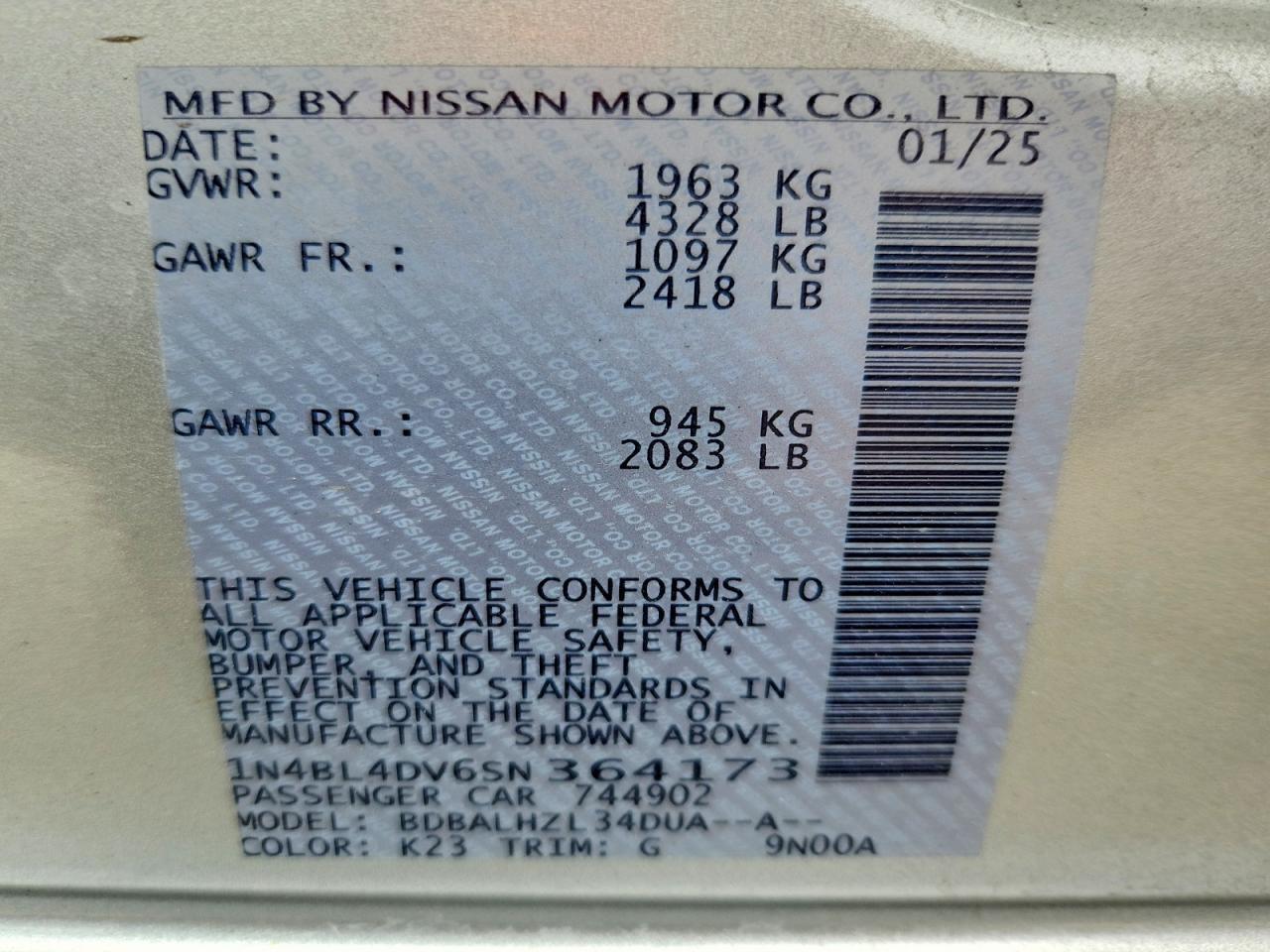 2025 NISSAN ALTIMA SV — Фото 12 из 12