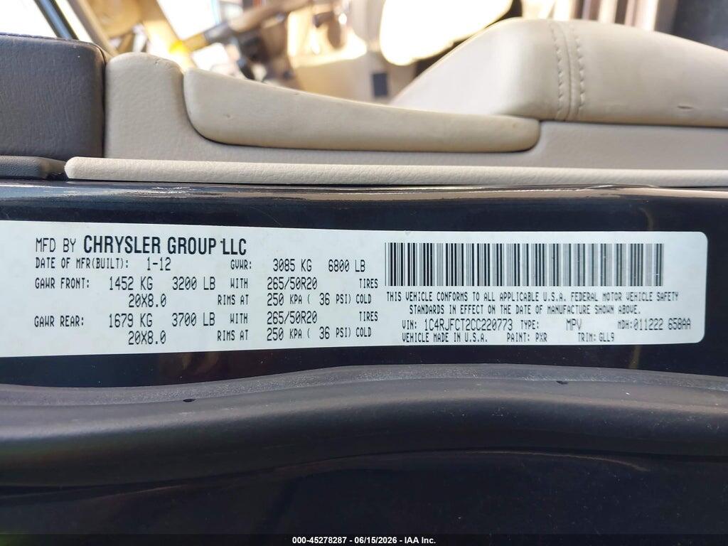 1C4RJFCT2CC220773 2012 JEEP GRAND CHEROKEE photo no. 9