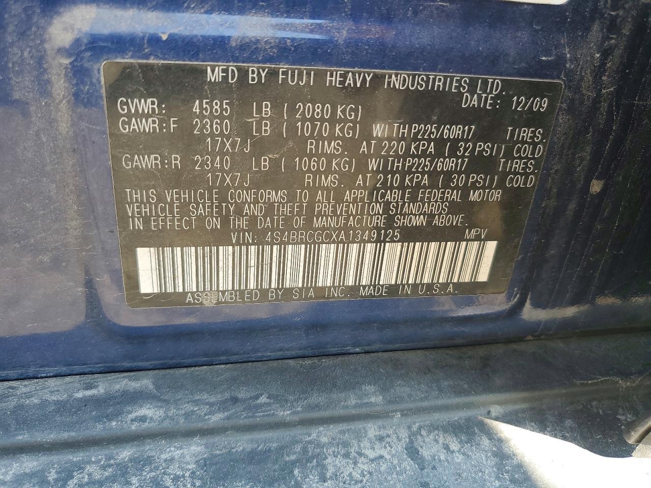 2010 SUBARU OUTBACK 2.5I PREMIUM — Фото 13 из 13