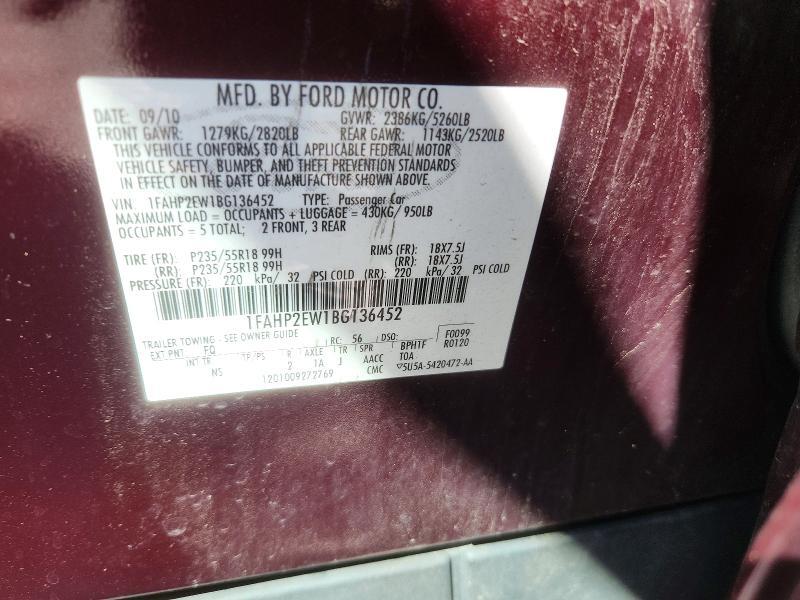 1FAHP2EW1BG136452 2011 FORD TAURUS photo no. 12
