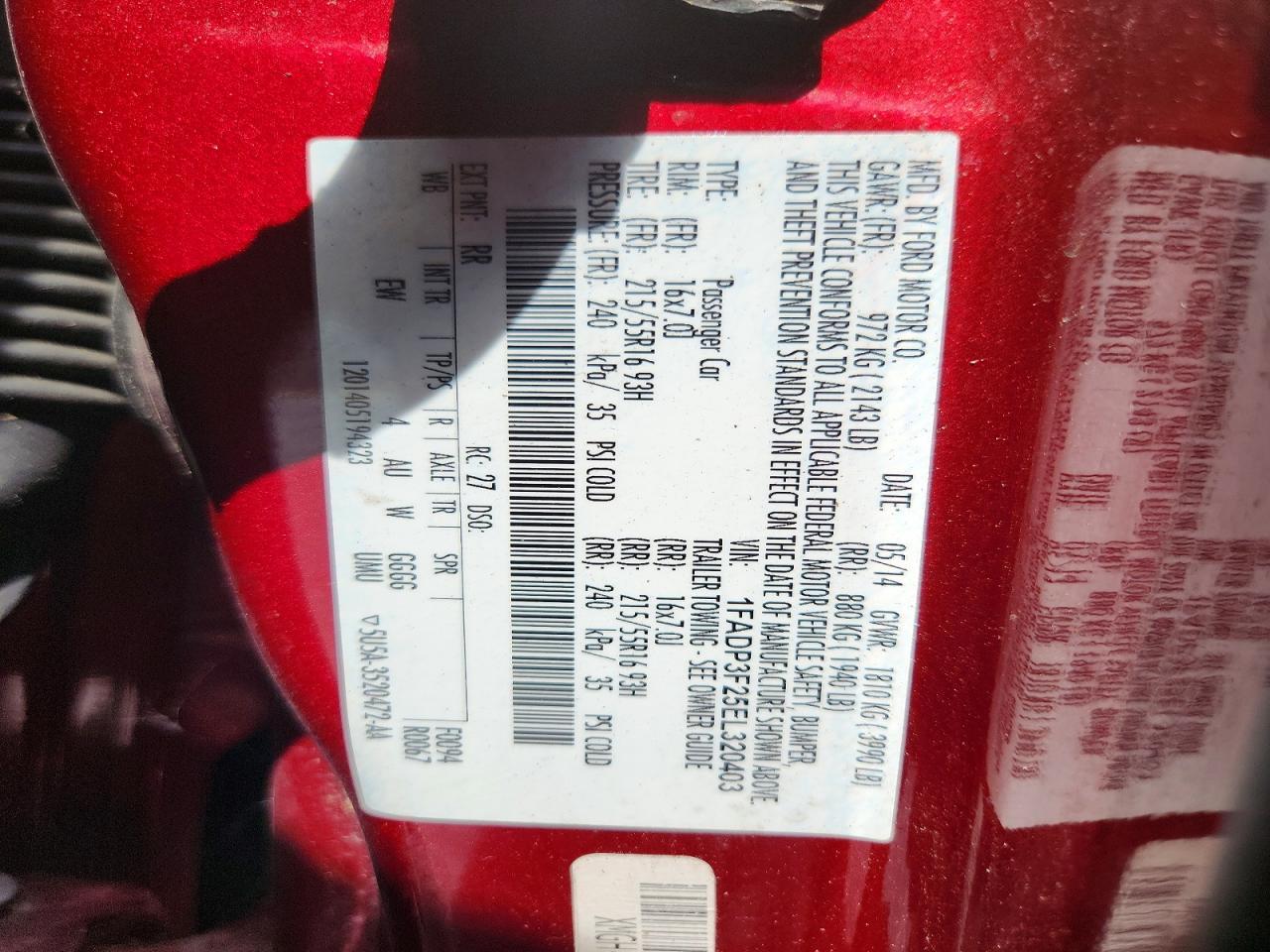 1FADP3F25EL320403 2014 FORD FOCUS photo no. 12