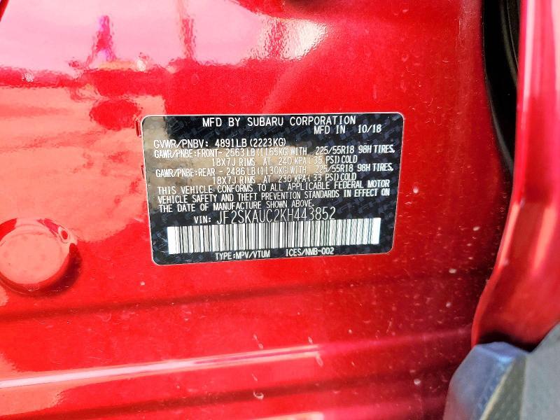 JF2SKAUC2KH443852 2019 SUBARU FORESTER photo no. 12